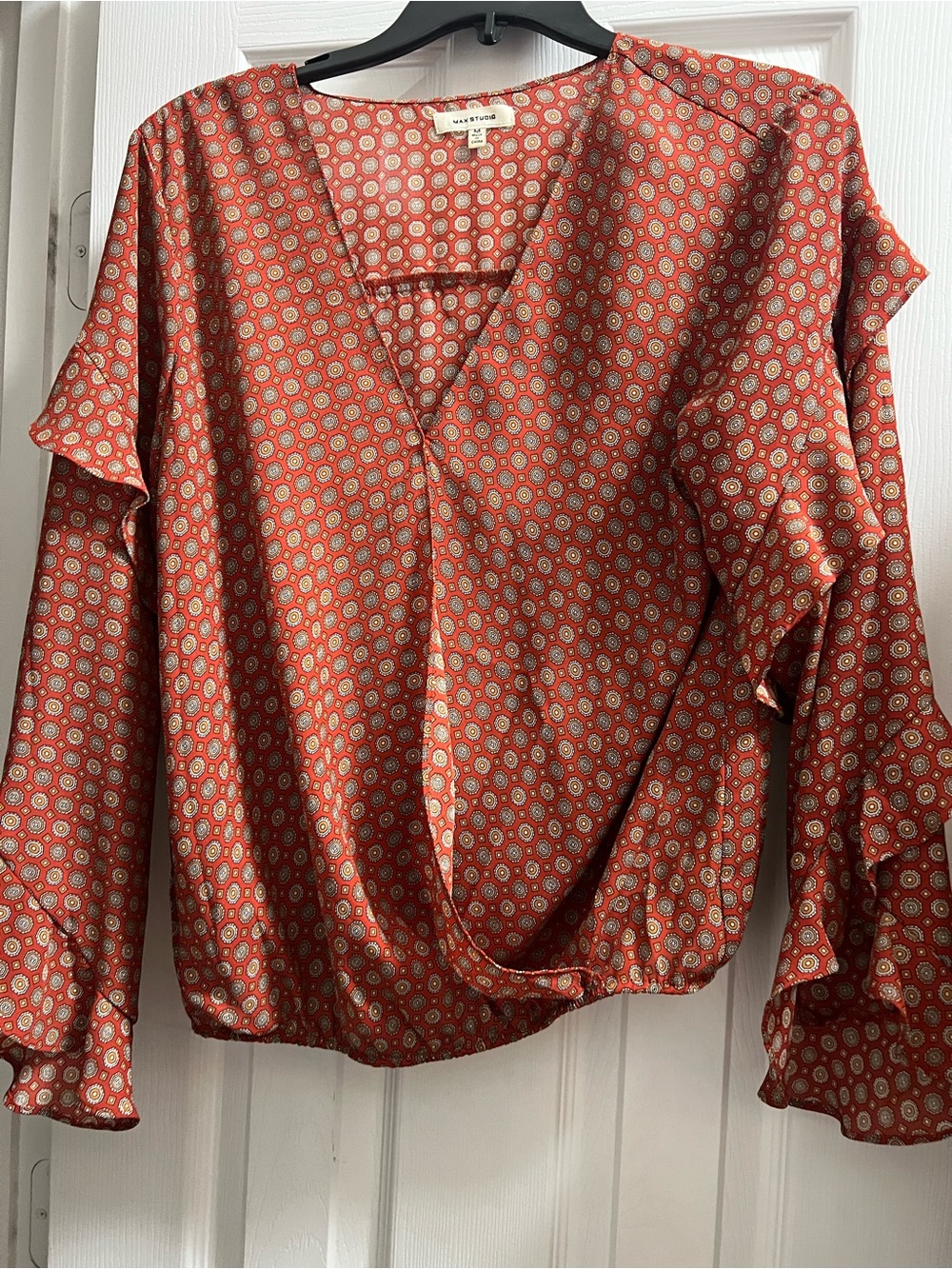 Max Studio Rust Printed Wrap-Front Blouse